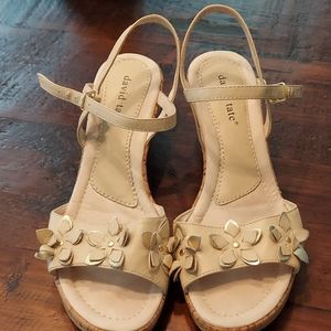 David Tate Leather Flower Wedges